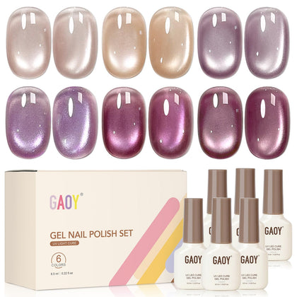 GAOY Set de Vernis Gel Cat Eye Pailleté 6 Couleurs vue de face