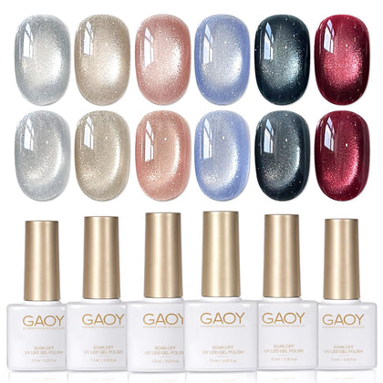 GAOY set de vernis gel holographique, 6 couleurs avec aimant