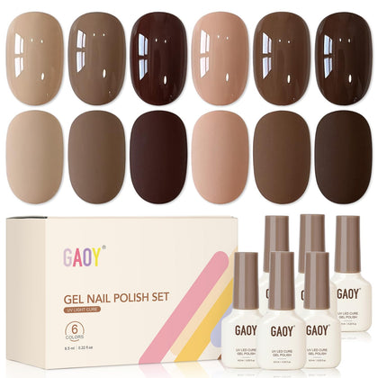 GAOY set de vernis gel marron foncé avec 6 couleurs automnales