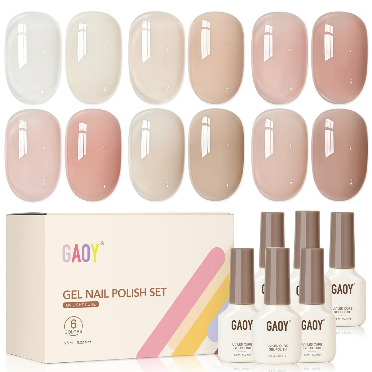 GAOY Set de Vernis Gelée 6 couleurs nude crème vue avant