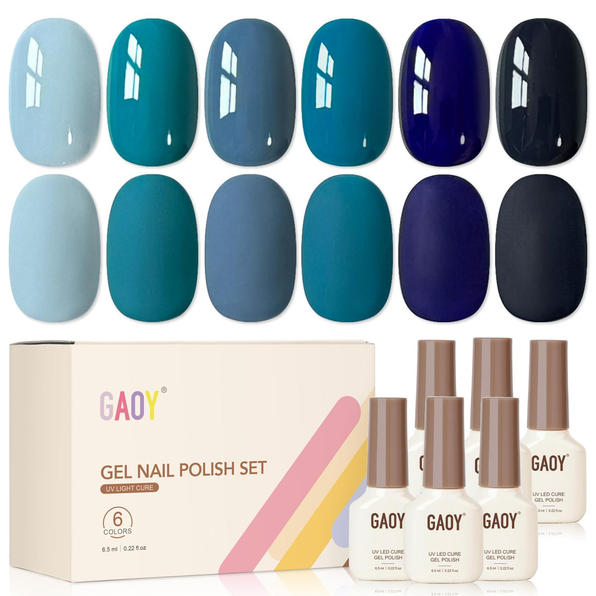 GAOY Vernis à Ongles Gel Bleu 6 Couleurs - Vue de face