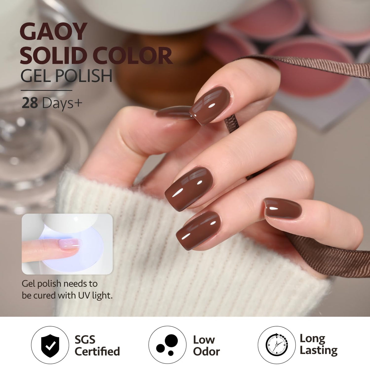 GAOY Vernis à Ongles Gel Brun 16ml avec accessoires de manucure