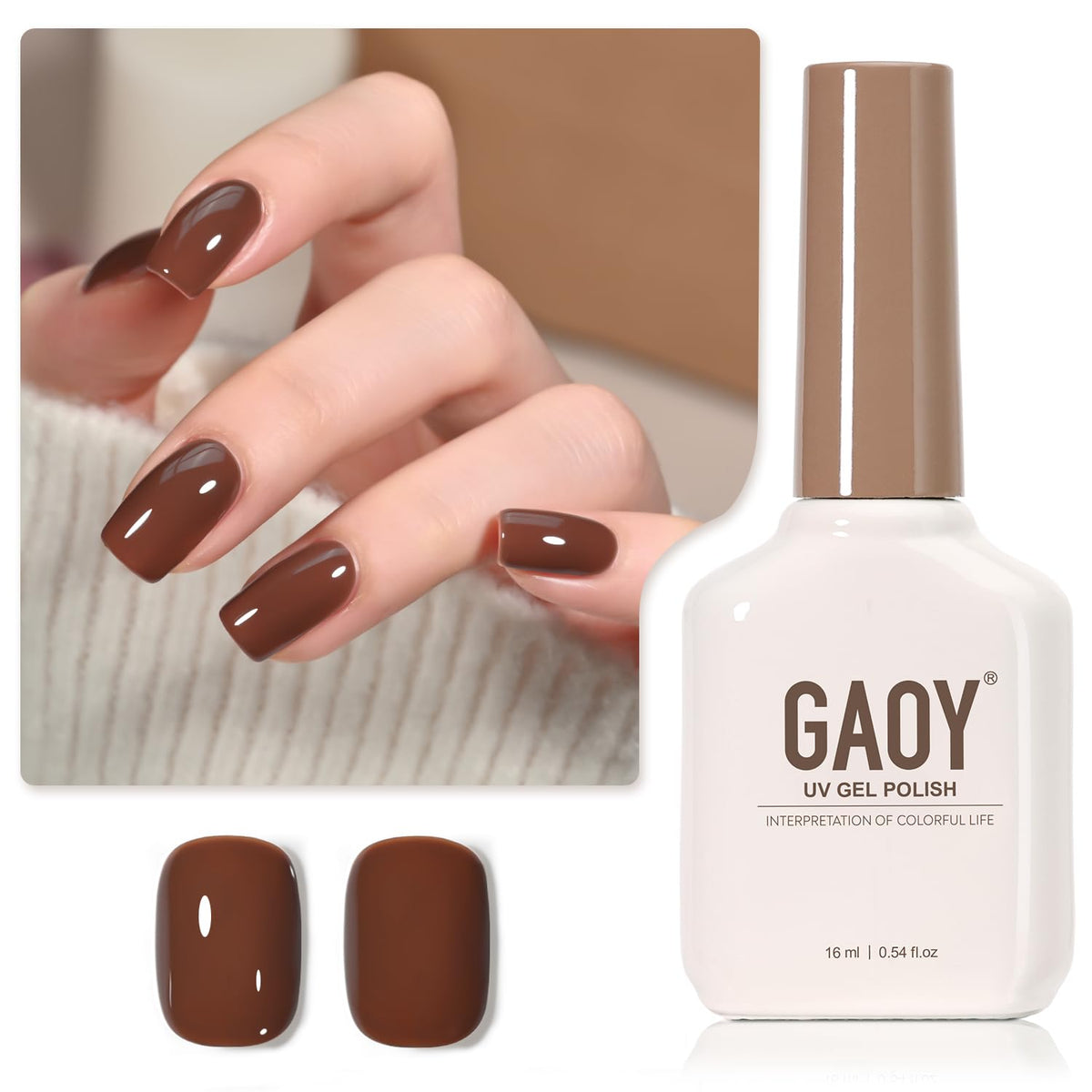 GAOY Vernis à Ongles Gel Brun 16ml bouteille vue avant