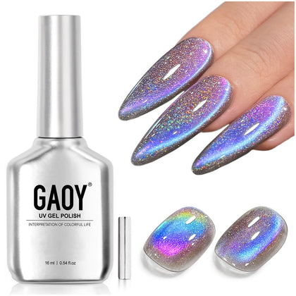 GAOY Vernis à Ongles Gel Cat Eye 16ml bleu gris holographique vue avant