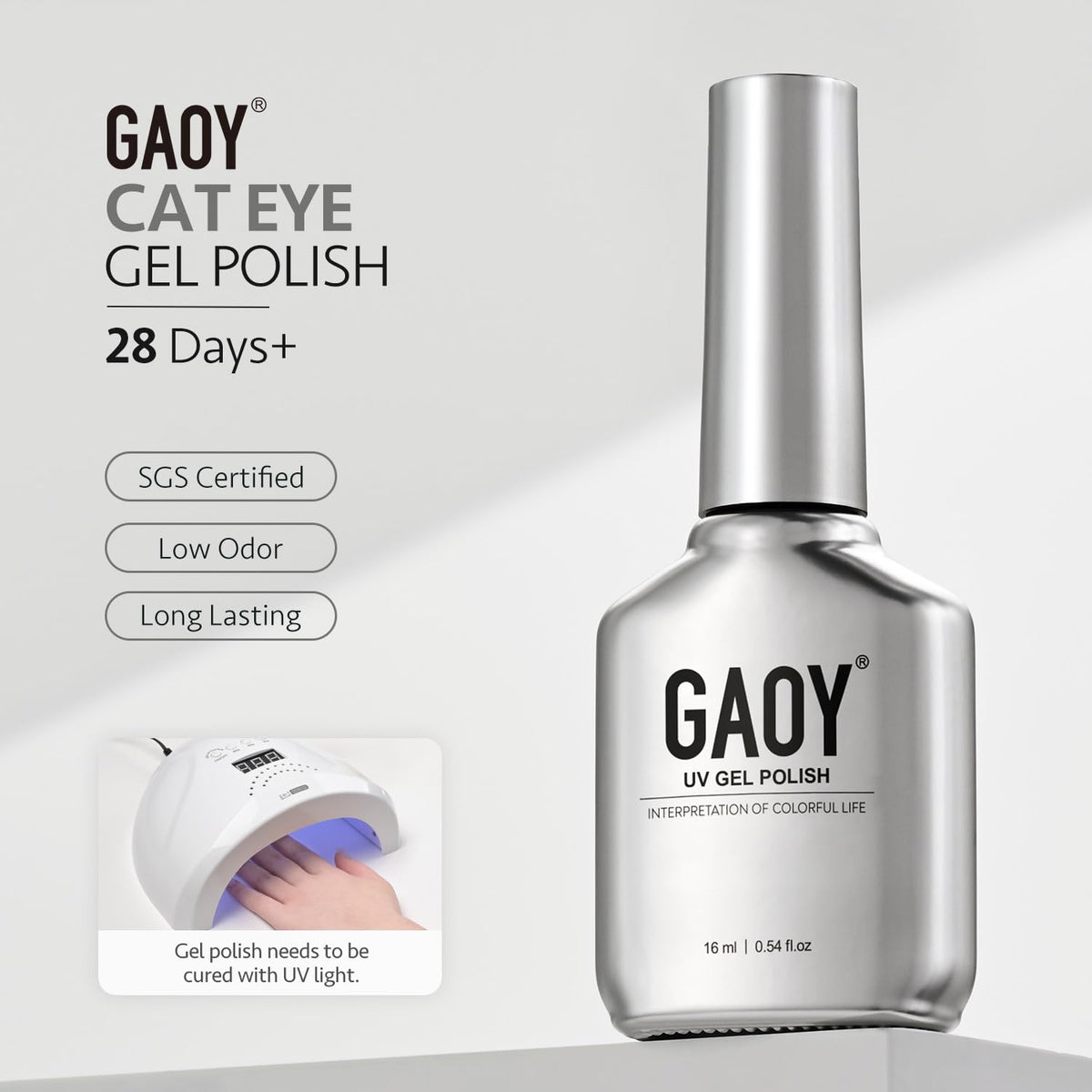 GAOY Vernis à Ongles Gel Holographique Argent 16ml avec lumière UV