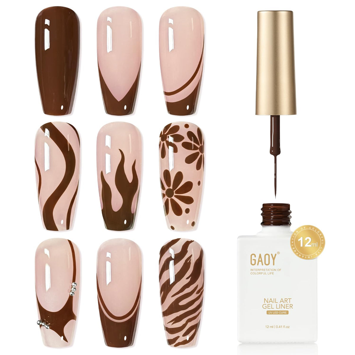 GAOY vernis à ongles gel marron 12ml vue avant avec pinceau fin