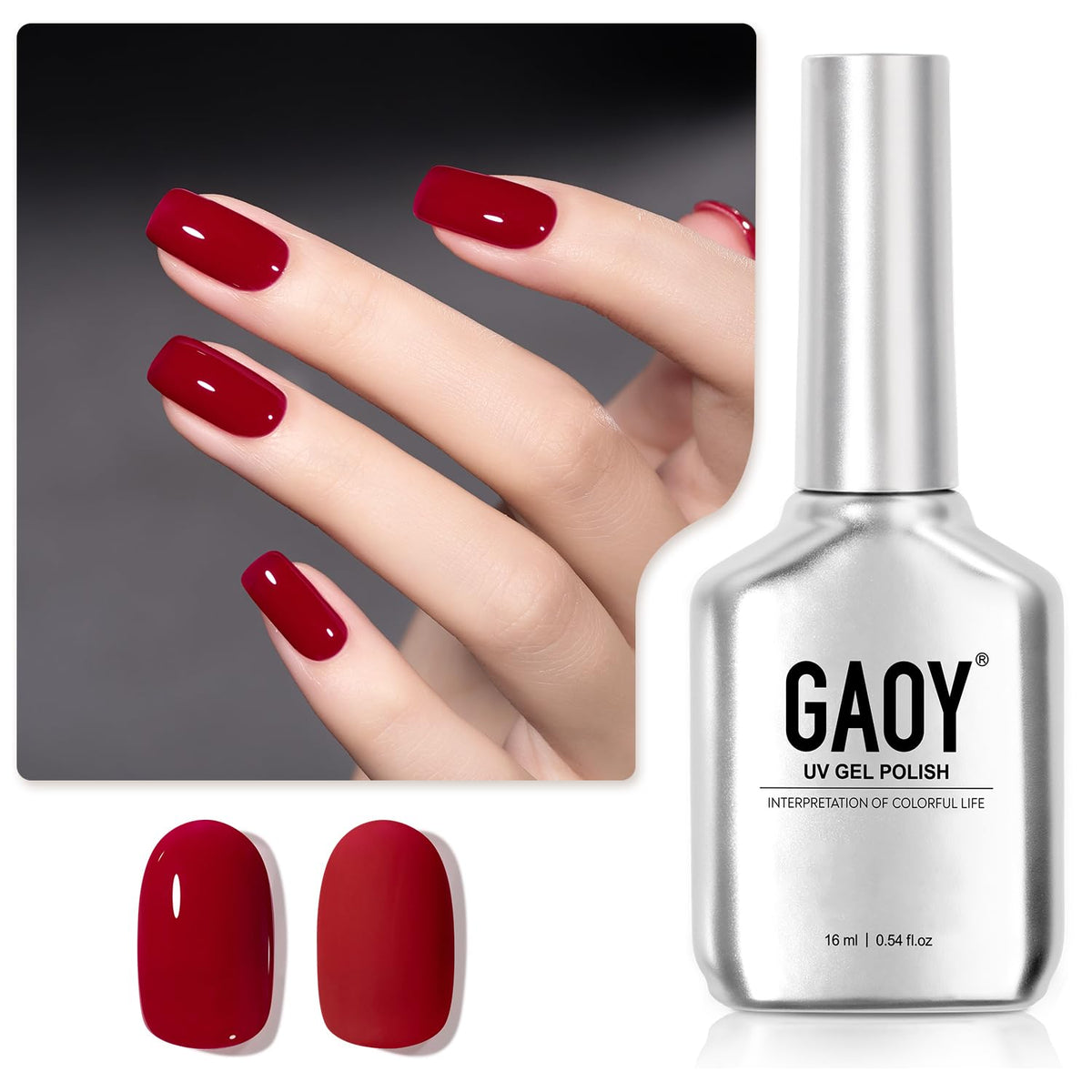 GAOY vernis à ongles gel rouge carmin 16ml, vue avant