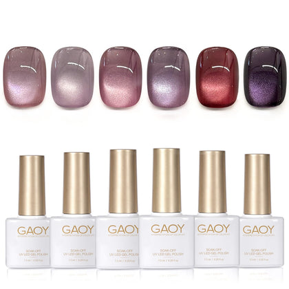 GAOY Vernis Gel Cat Eye 6 couleurs, pack avec magnet