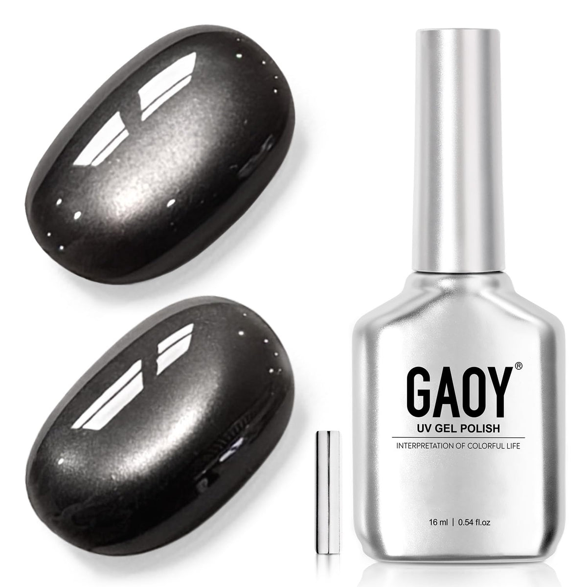 GAOY Vernis Gel Noir Cat Eye 16ml avec paillettes holographiques, vue avant