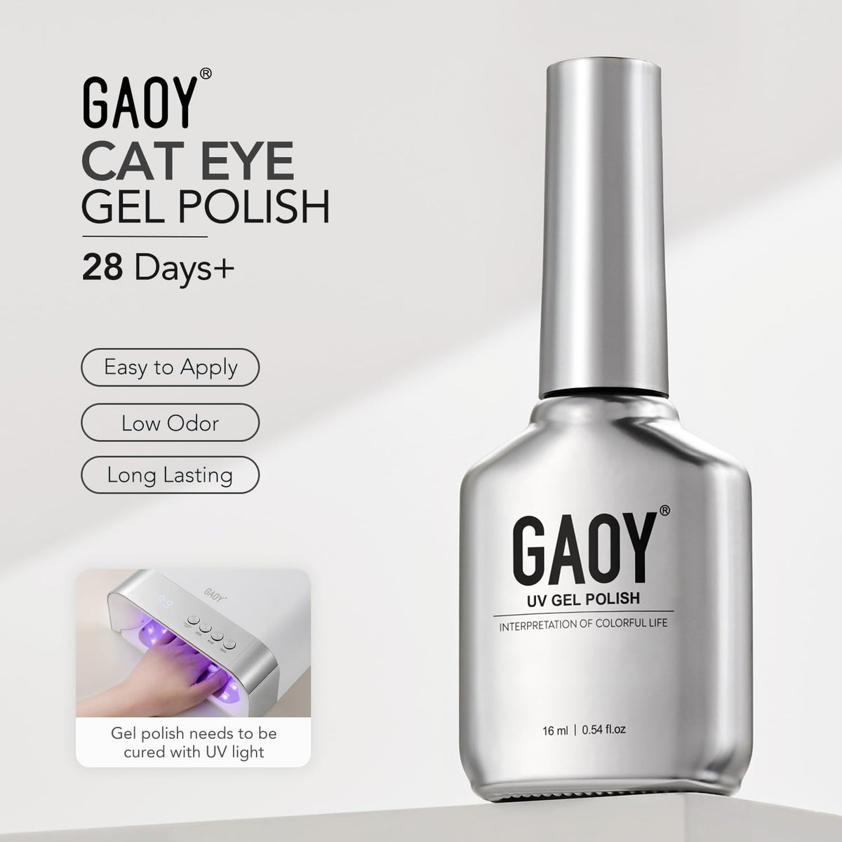 GAOY Vernis Gel Noir Cat Eye 16ml, effet chatoyant sur les ongles