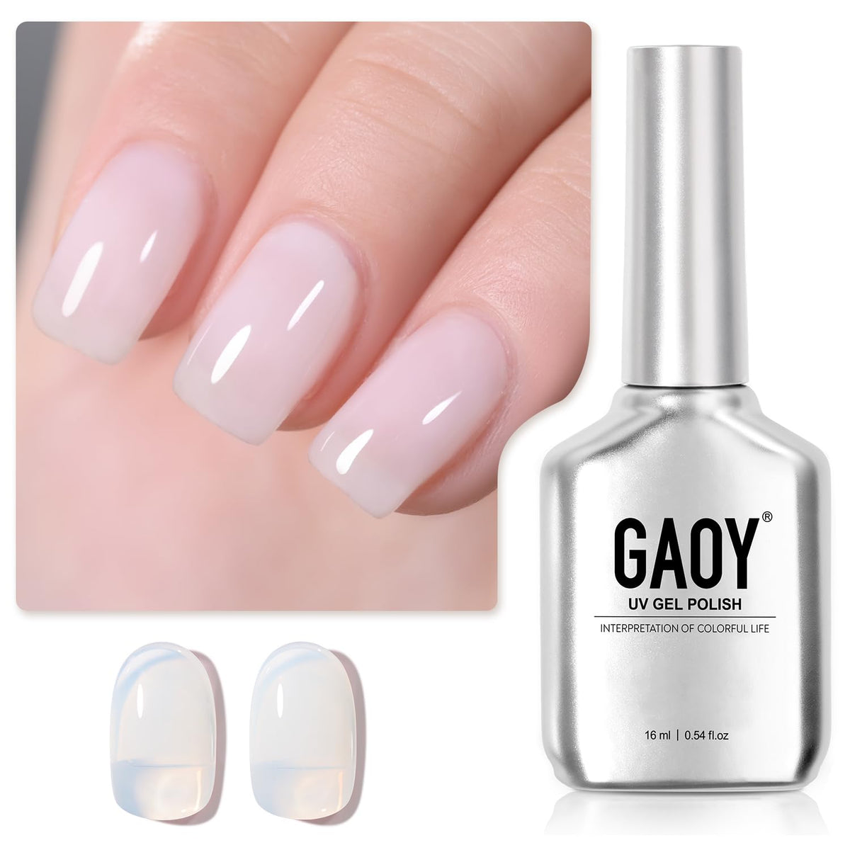 GAOY vernis gel nude transparent 16ml, bouteille avant