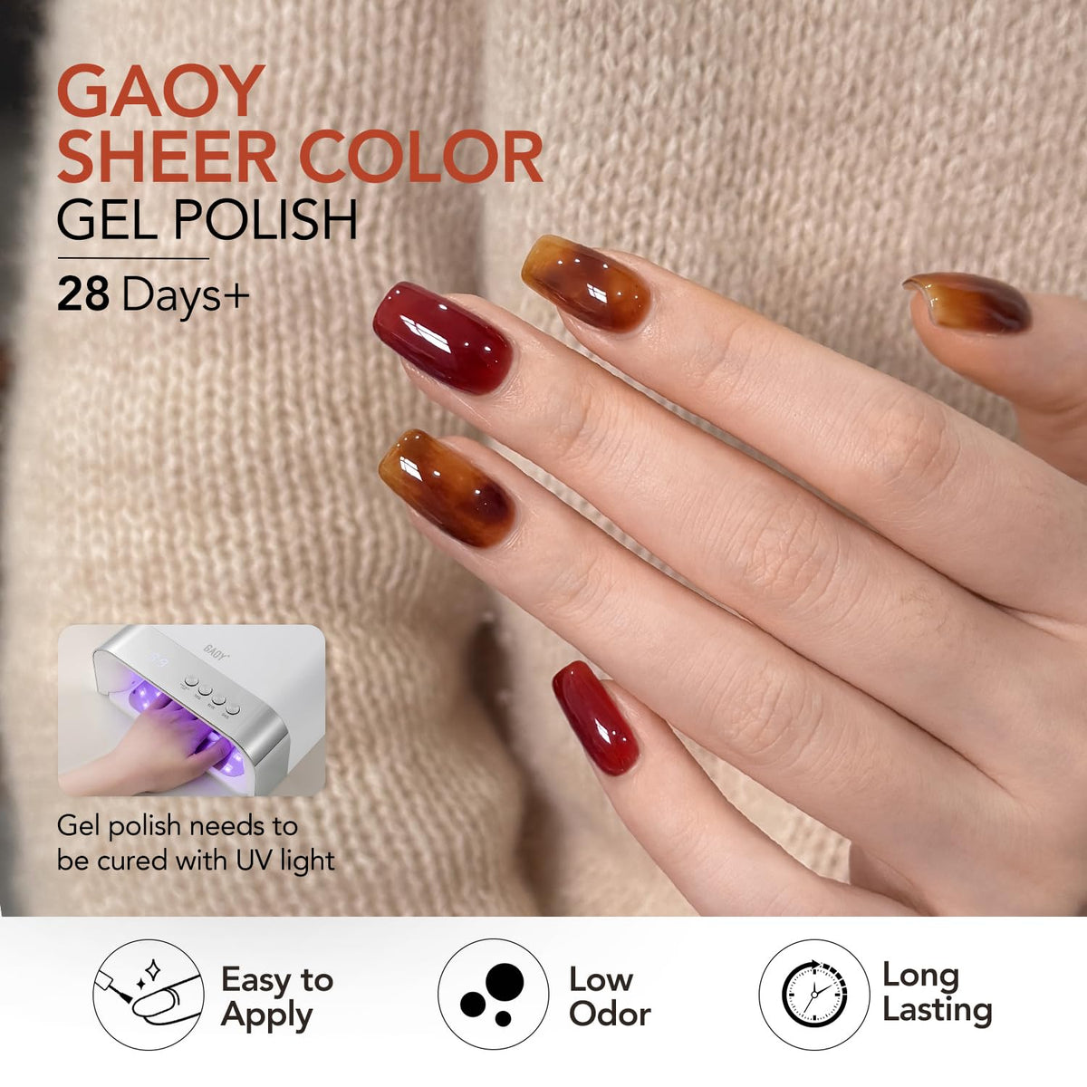 GAOY vernis gel tortoise marron échantillons de couleurs sur ongles