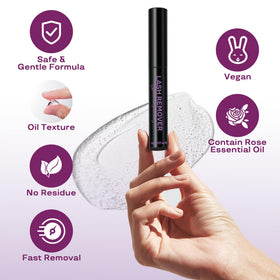 GAQQI Remover de Faux Cils 5ml avec applicateur sur un fond blanc