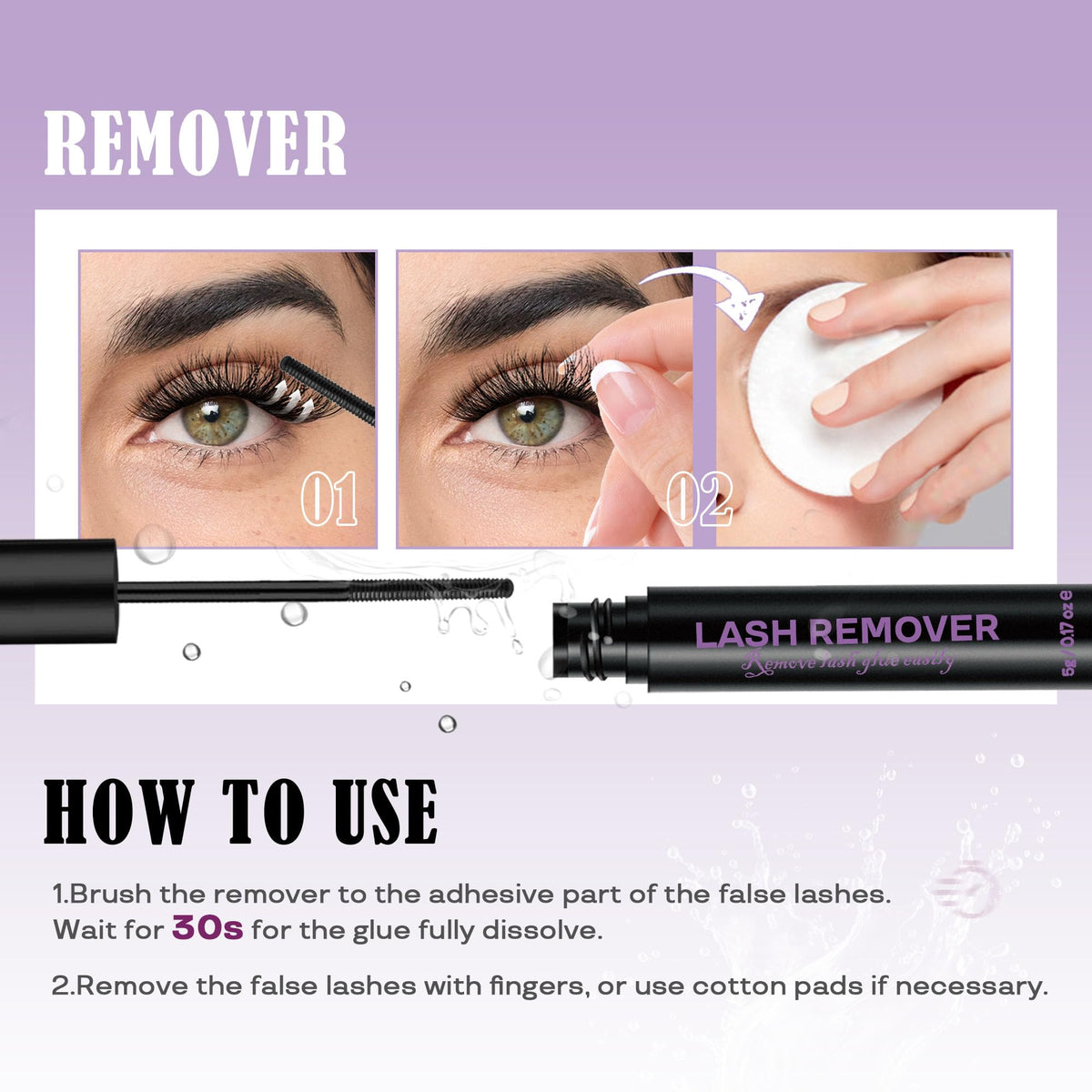 GAQQI Remover de Faux Cils 5ml avec gouttes à l'huile essentielle de rose
