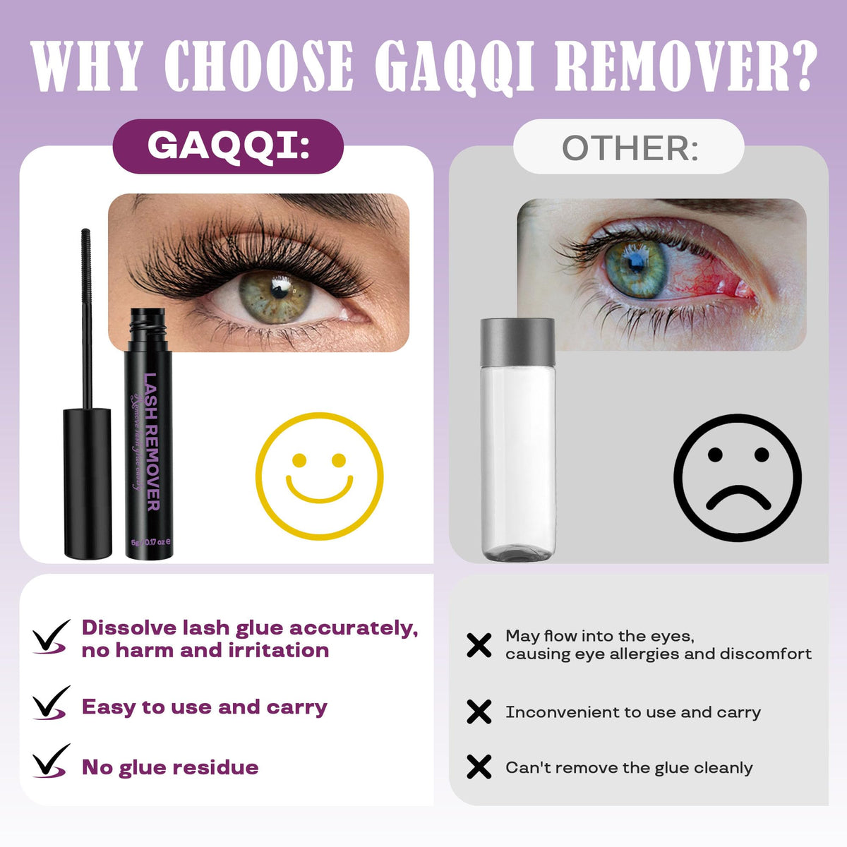GAQQI Remover de Faux Cils 5ml en cours d'application sur des faux cils
