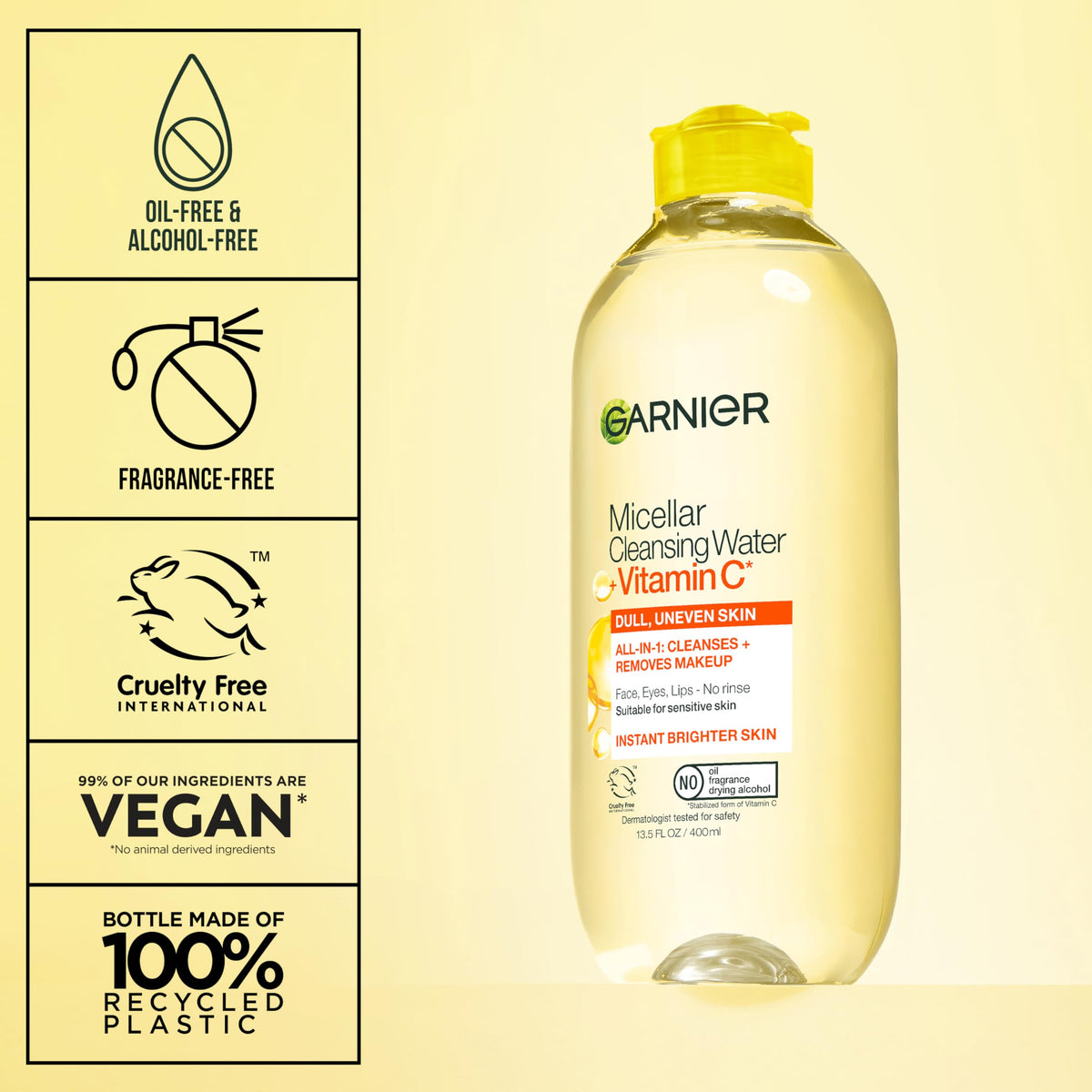 Garnier Eau Micellaire Éclaircissante 400ml sur une table de maquillage