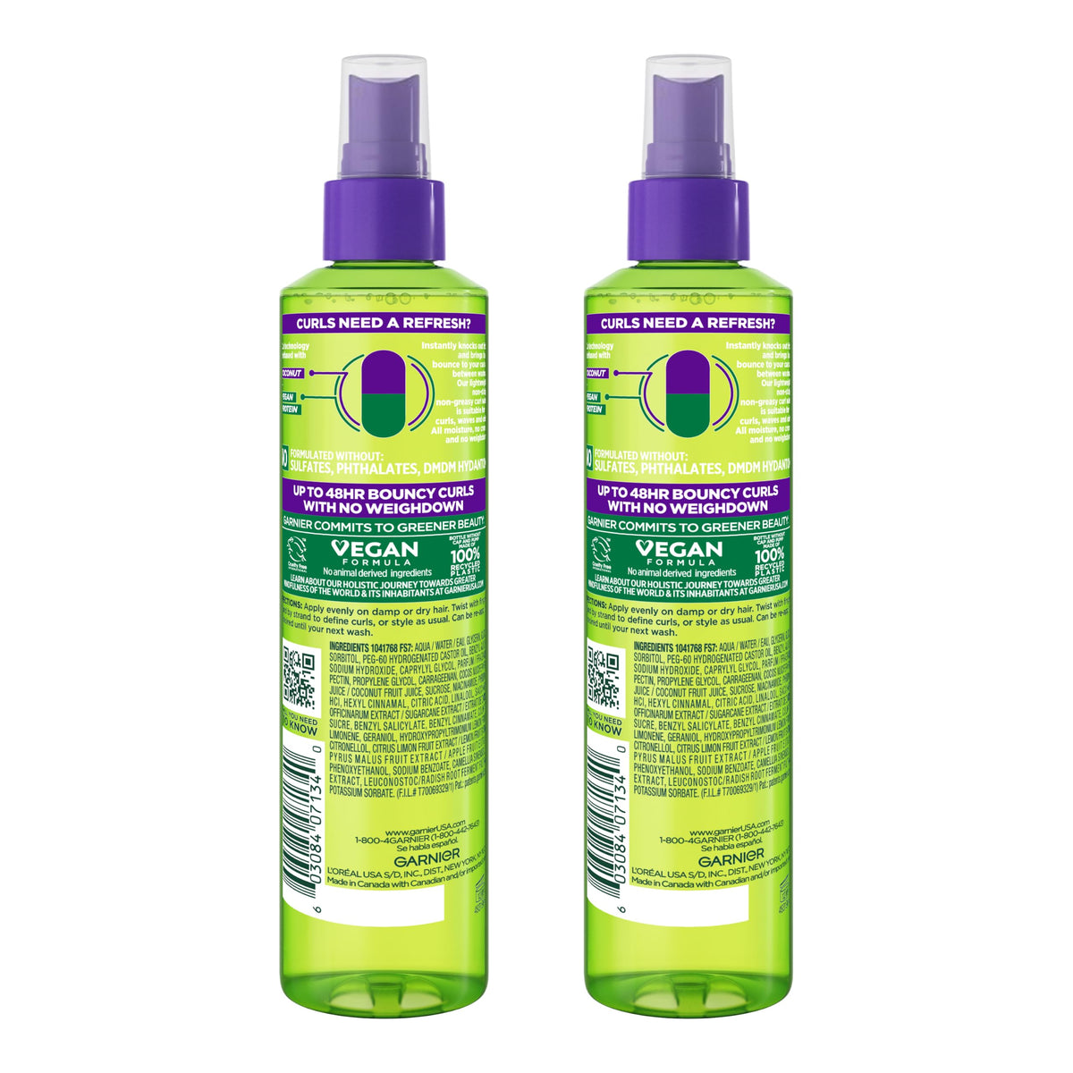 Garnier Fructis Curl Refresher, vue latérale montrant le flacon