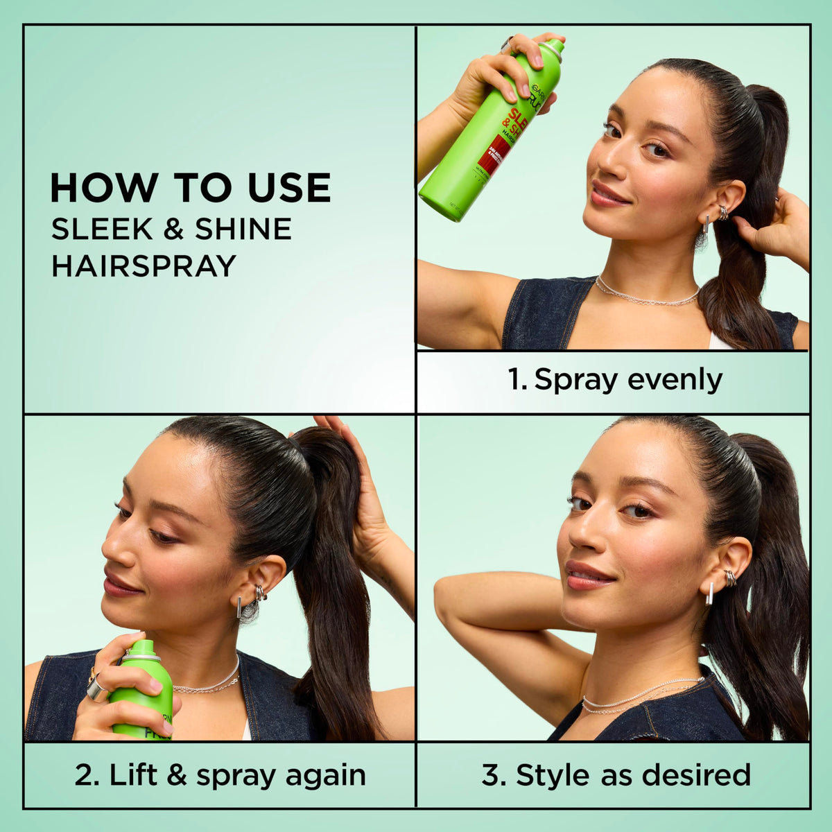 Garnier Fructis Spray Fixant en utilisation sur cheveux