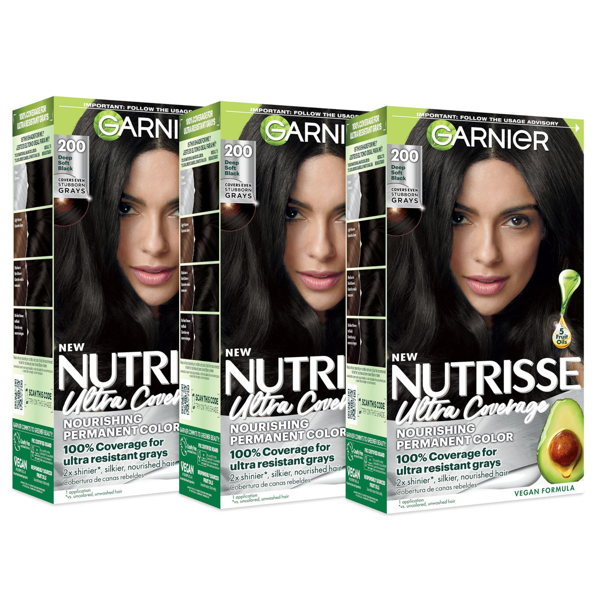 Garnier Nutrisse 200 Noir Sésame kit de coloration cheveux vue de face