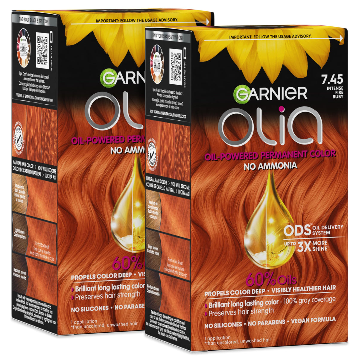 Garnier Olia coloration cheveux 7.45 Ruby Éclat, emballage avant