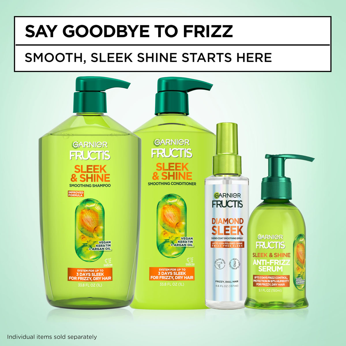 Garnier Sérum Anti-Frisottis Sleek & Shine à côté de son emballage