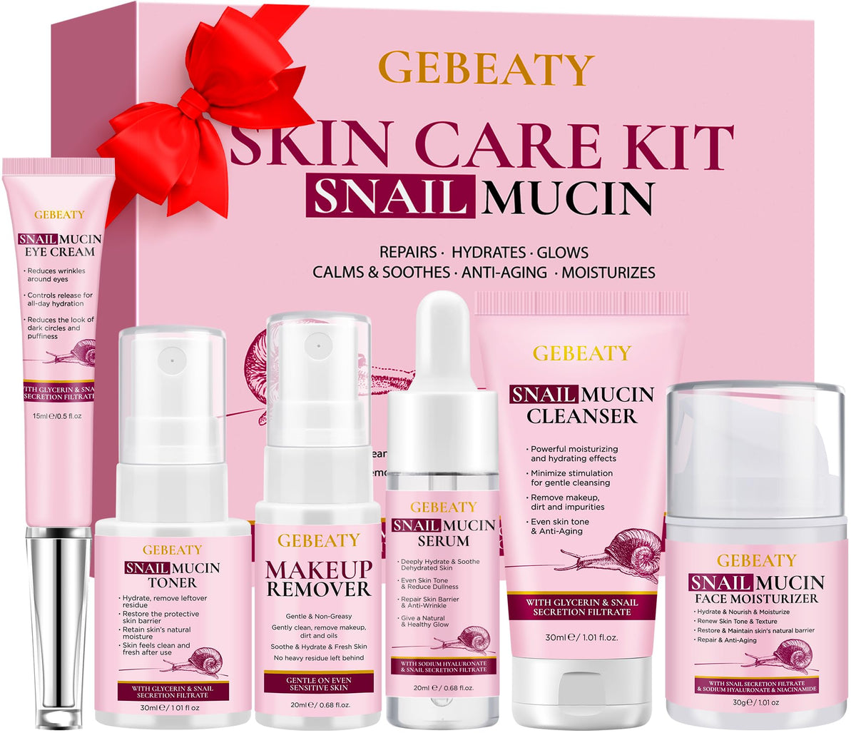 GEBEATY Set de Soins de Peau 6 Pièces avec Mucine d'Escargot