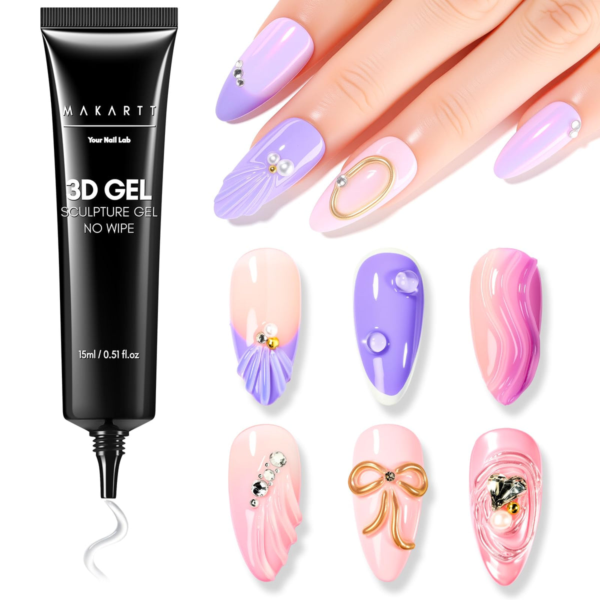 Gel 3D pour Ongles Makartt 15g tube avant