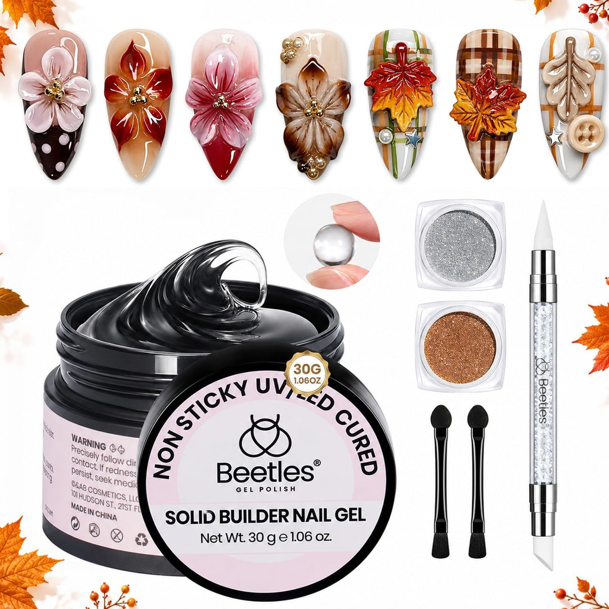 Gel à ongles 3D Beetles 30g avec stylo sculptant et poudre chromée