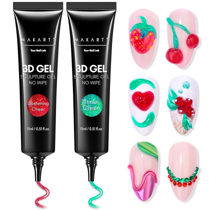 Gel à ongles 3D Makartt rouge et vert 15g, tube ouvert