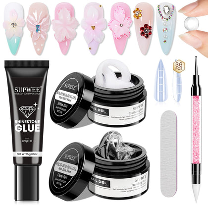 Gel à ongles 3D SUPWEE transparent et blanc en pot