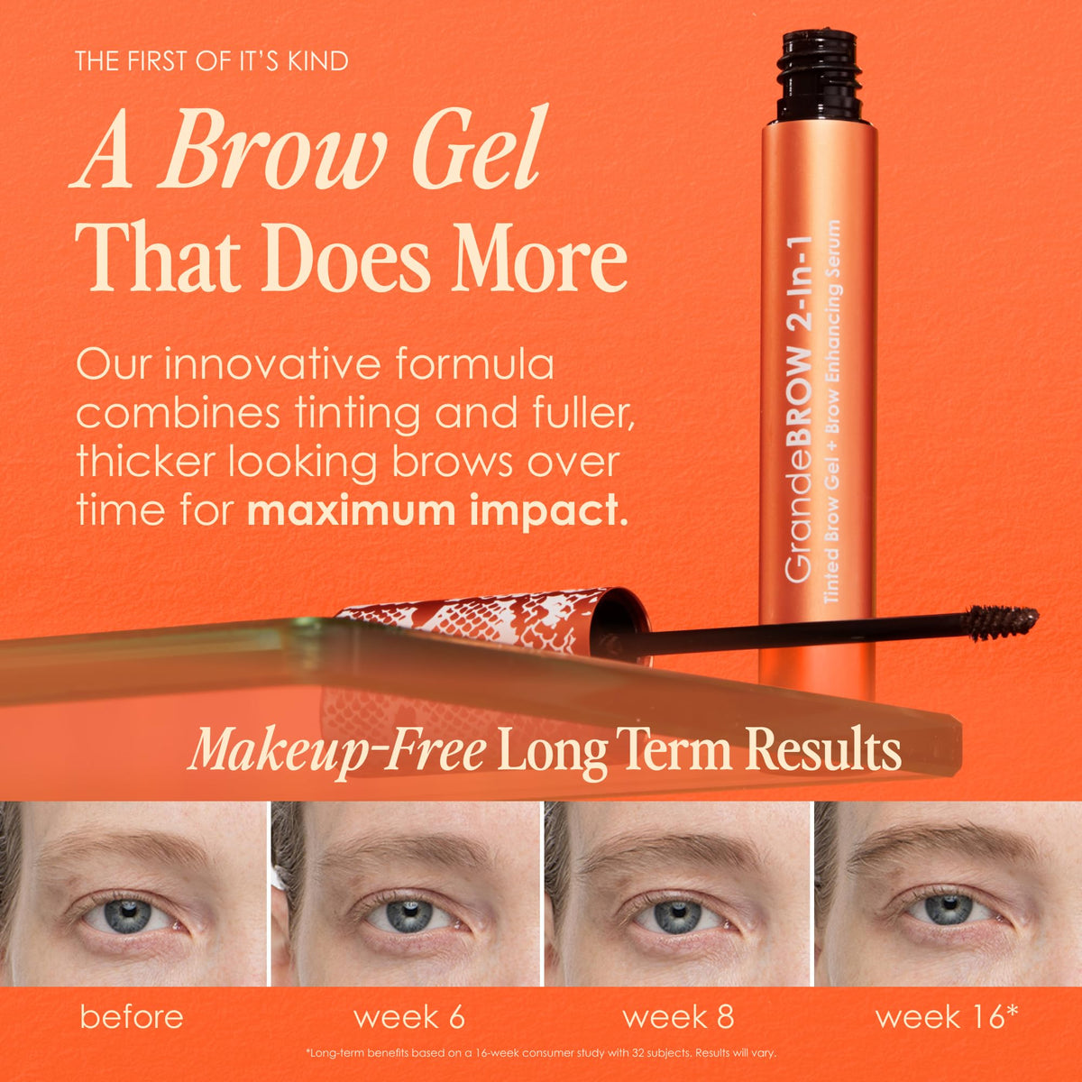 Gel à Sourcils Tanné 2-en-1 Grande Cosmetics, présentation avec applicateur