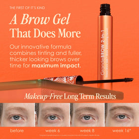 Gel à Sourcils Tanné 2-en-1 Grande Cosmetics, présentation avec applicateur