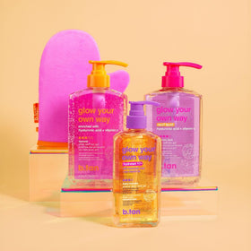 Gel auto-bronzant B.TAN avec des accessoires de soin