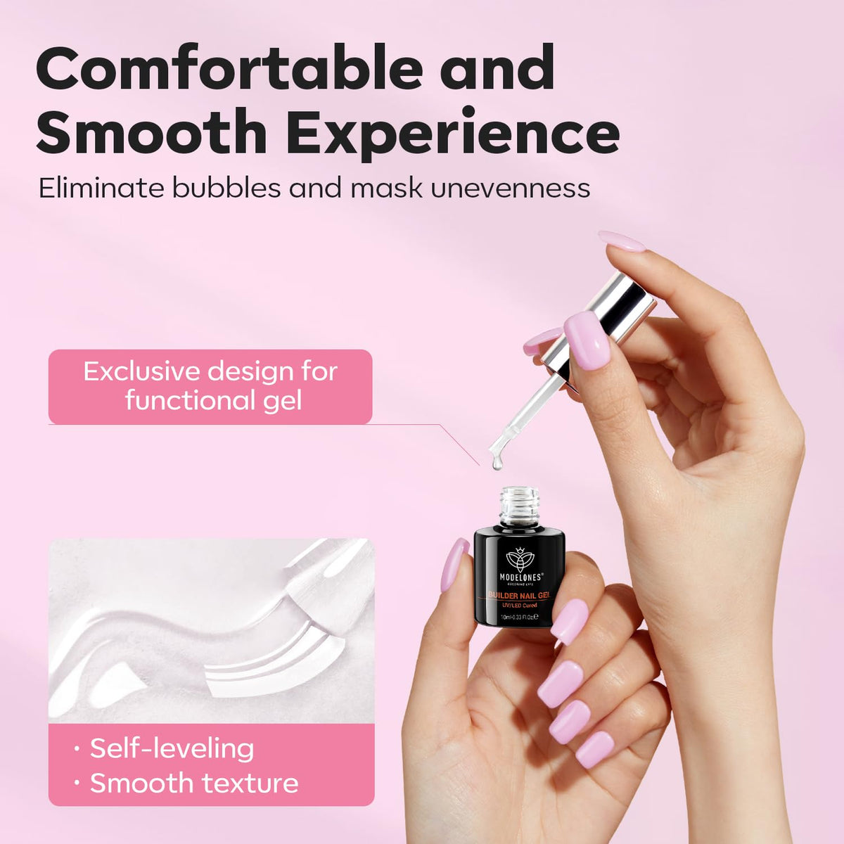 gel builder modelones en rose sur fond blanc