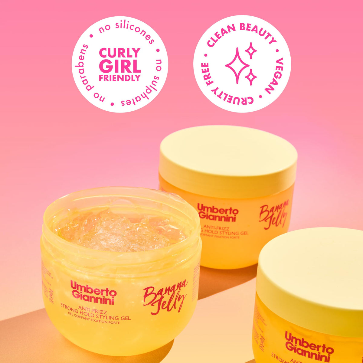 Gel Coiffant Banana Jelly avec banane en arrière-plan
