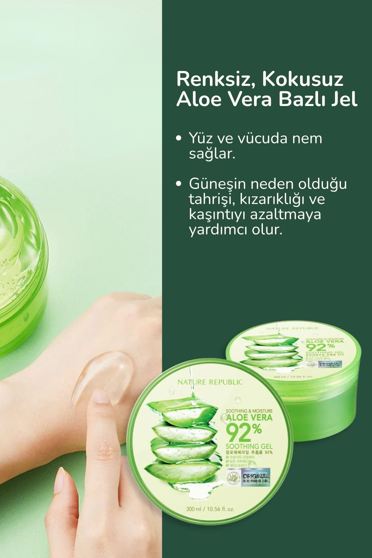 Gel d'Aloe Vera Nature Republic utilisé sur les bras