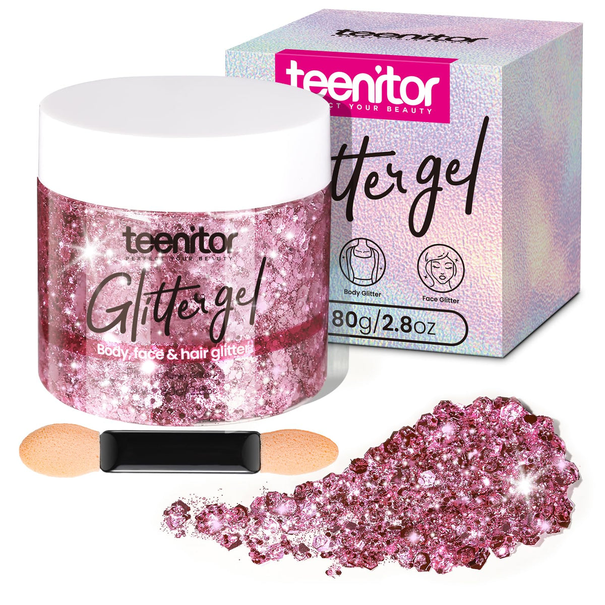 Gel de paillettes corporelles roses Teenitor, vue avant