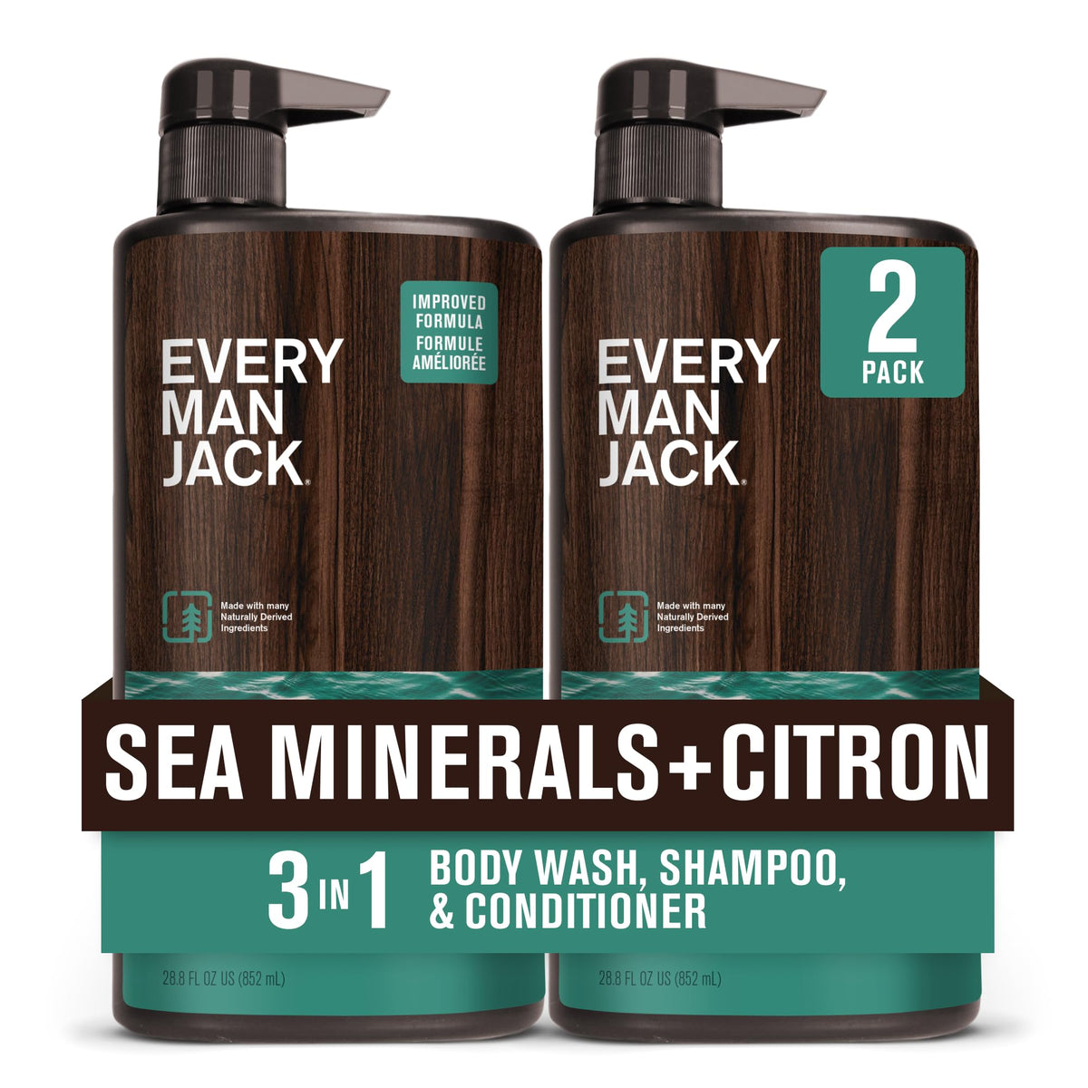 Gel Douche 3-en-1 Every Man Jack vue avant avec étiquette minéraux marins citron