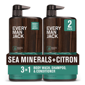 Gel Douche 3-en-1 Every Man Jack vue avant avec étiquette minéraux marins citron