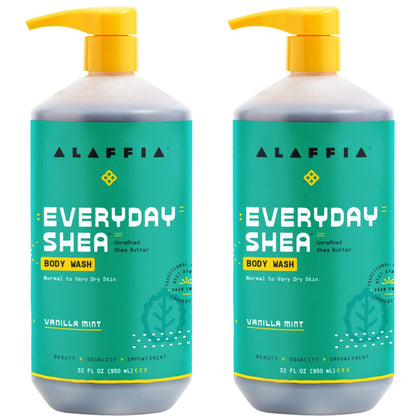 Gel douche Alaffia 32 fl oz au beurre de karité et vanille menthe, vue de face