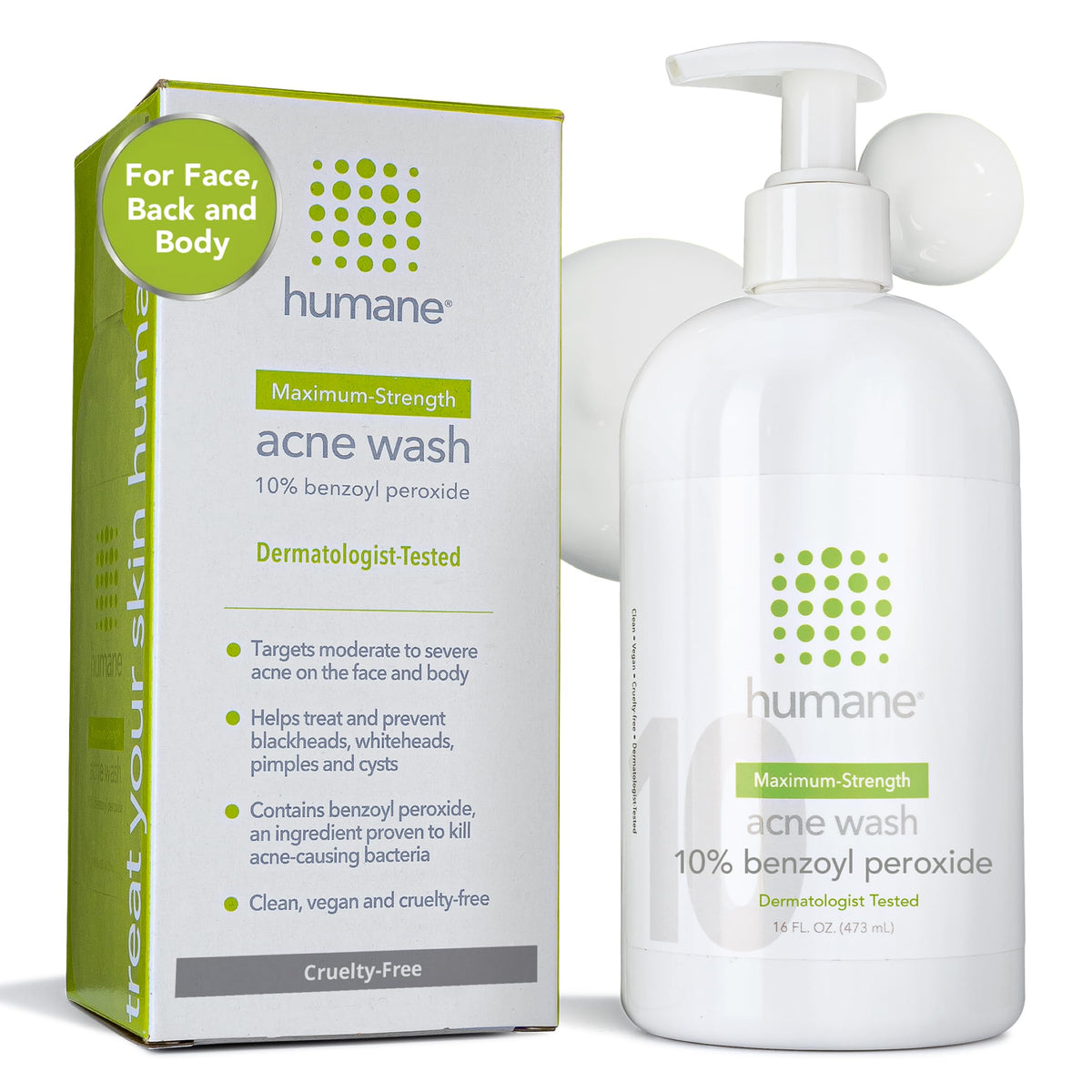 Gel douche anti-acné humane 10% peroxyde de benzoyle bouteille avant