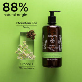 Gel Douche Apivita avec ingrédients naturels en arrière-plan