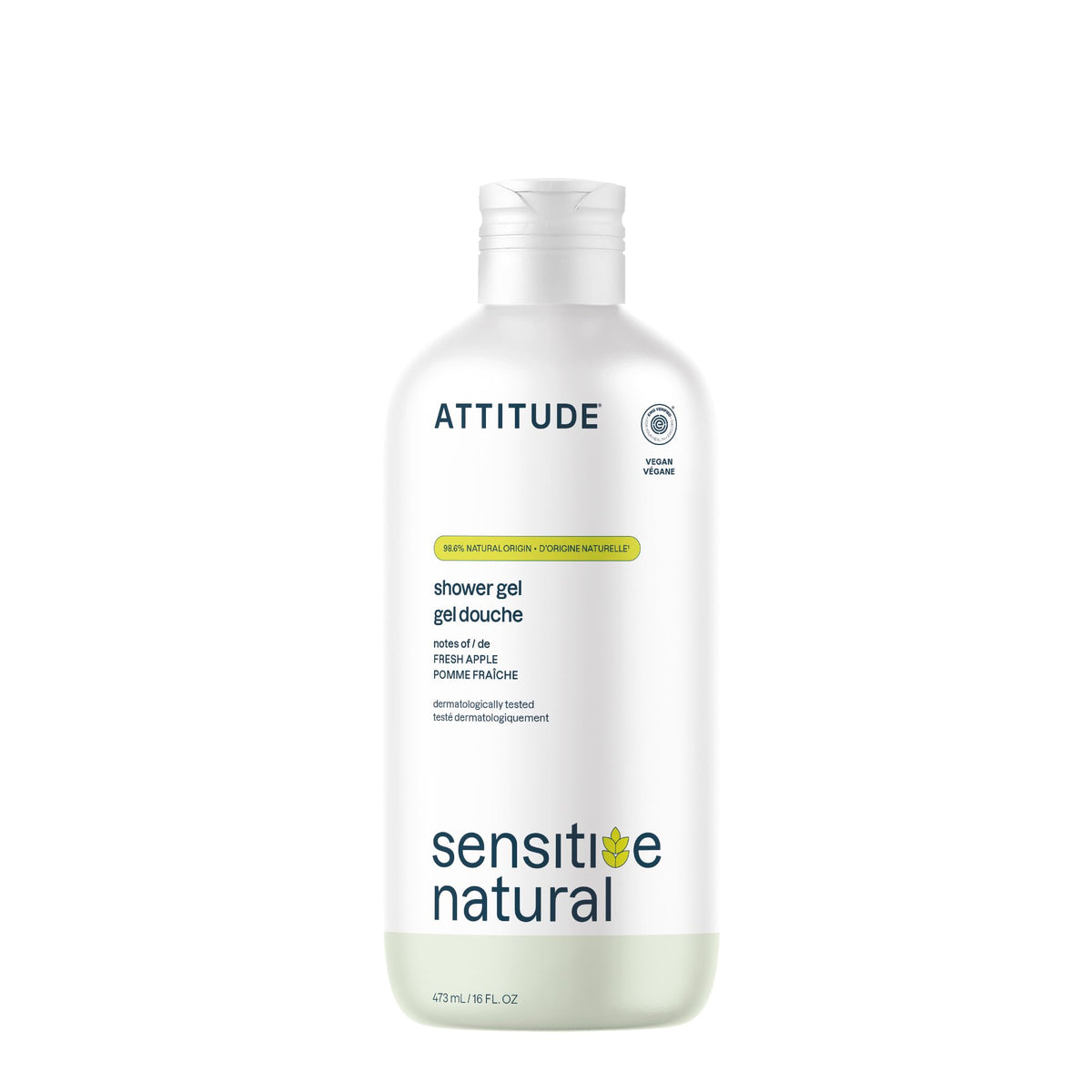 Gel douche ATTITUDE 549g pour peau sensible, vue avant avec étiquette