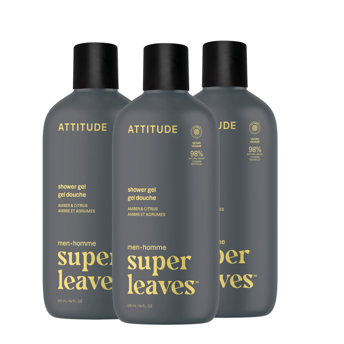 Gel douche ATTITUDE pour homme 473ml vue avant avec parfum ambre et agrumes