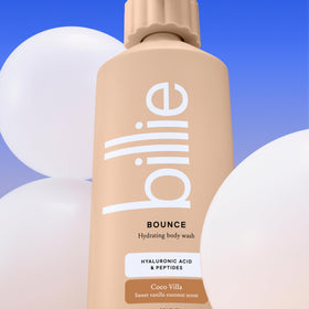 Gel douche Billie Bounce sur fond de cocotier