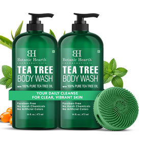 Gel douche Botanic Hearth au tea tree 16 fl oz avec brosse exfoliante