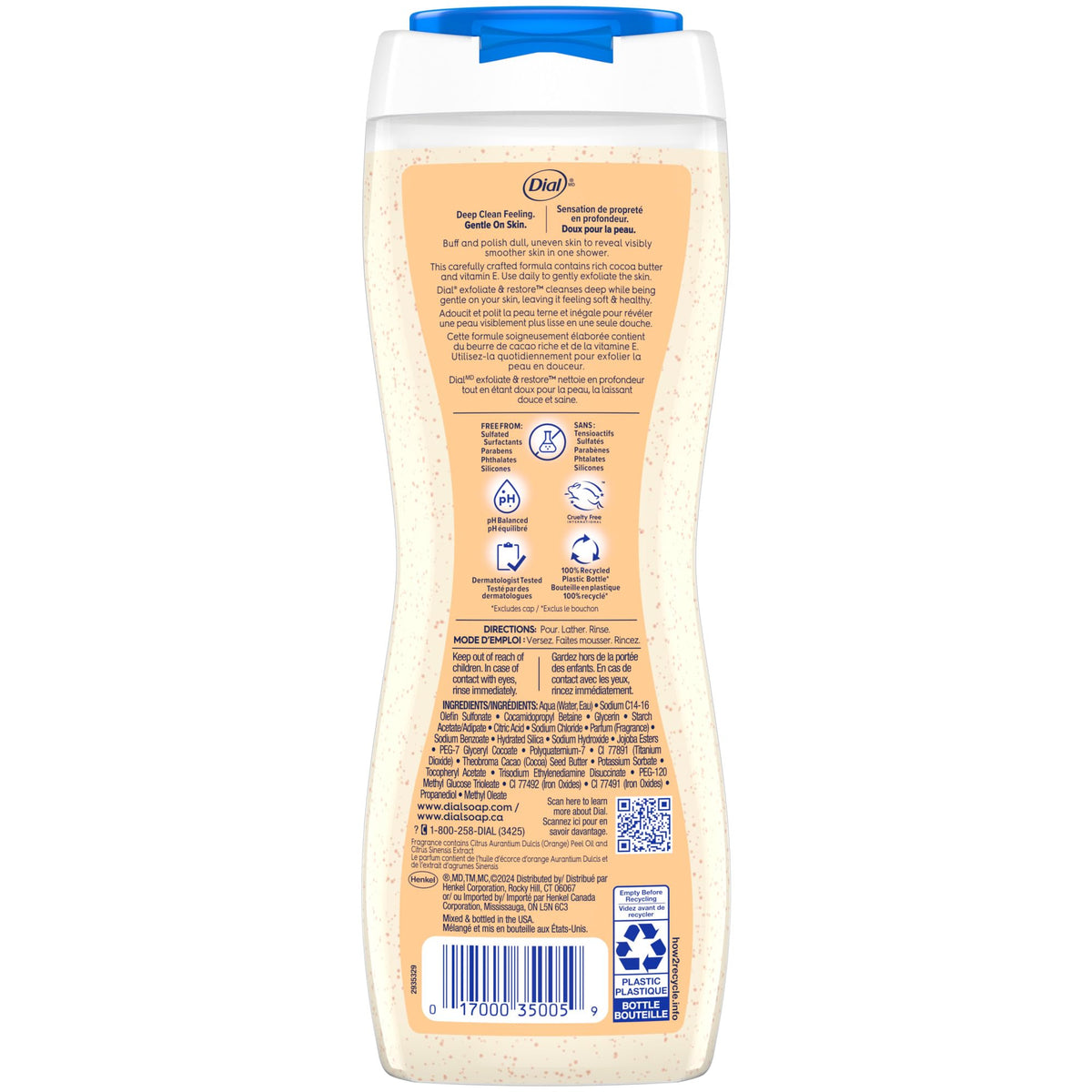Gel douche Dial Exfoliant en usage dans une salle de bain