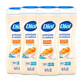 Gel douche Dial Exfoliant & Rénovant orange et beurre de cacao, vue de face