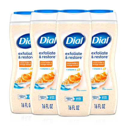 Gel douche Dial Exfoliant & Rénovant orange et beurre de cacao, vue de face