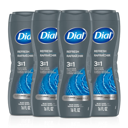 Gel douche Dial Men 3 en 1 16 Fl Oz bouteille vue avant
